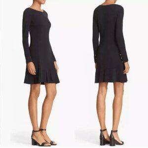 Tory Burch Foster Ruffle Hem Shift Dress Long Sleeve Black Size Medium